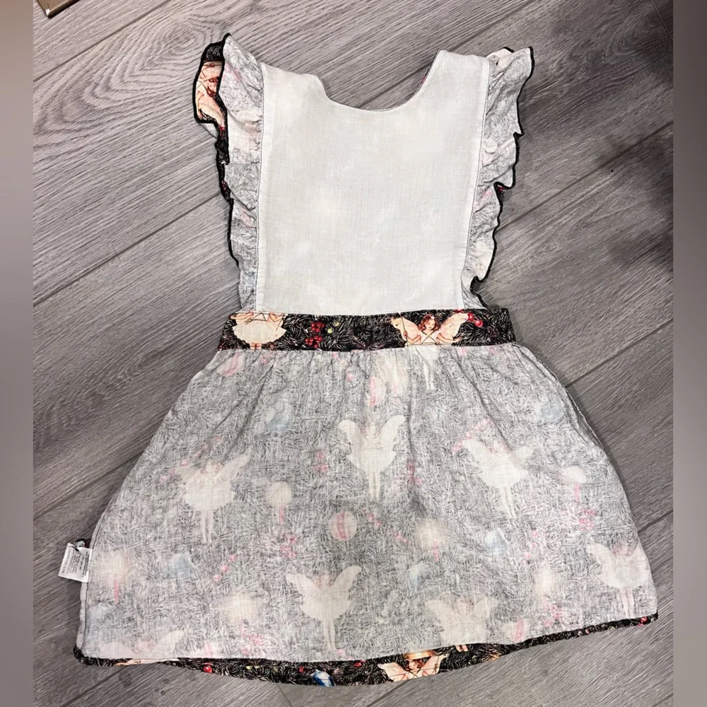 Kip & Co Flower Fairies Christmas Angel Heirloom Linen Pinafore Dress - Picture 4 of 13